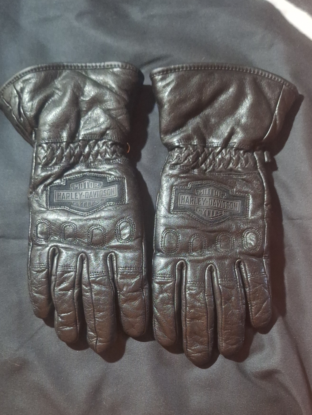Harley-Davidson Black Leather Padded Knuckle Motorcycle Gloves Unisex